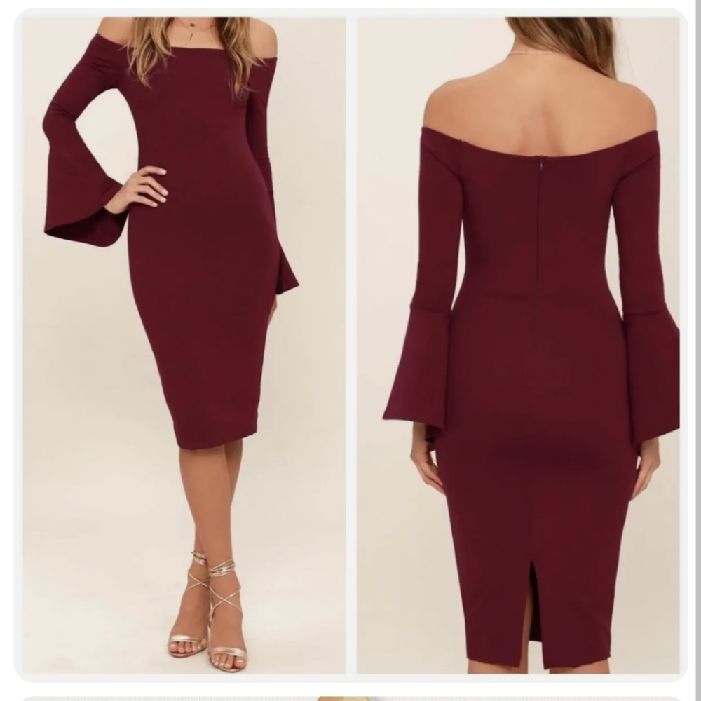 LULU'S - All She Wants Off Shoulder Midi Dress